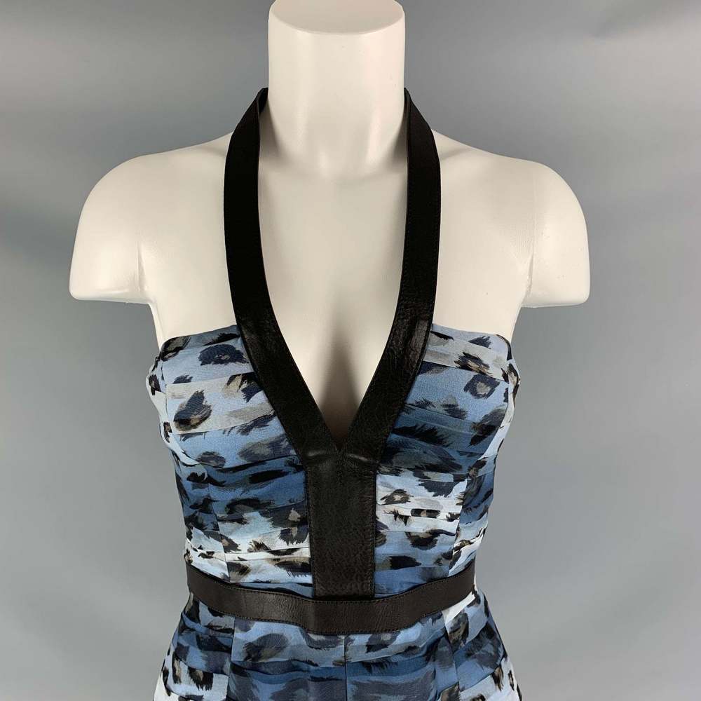 BURBERRY PRORSUM SS 2011 Blue Black Silk Camouflage Leather Knee-Length Dress - Picture 3 of 8